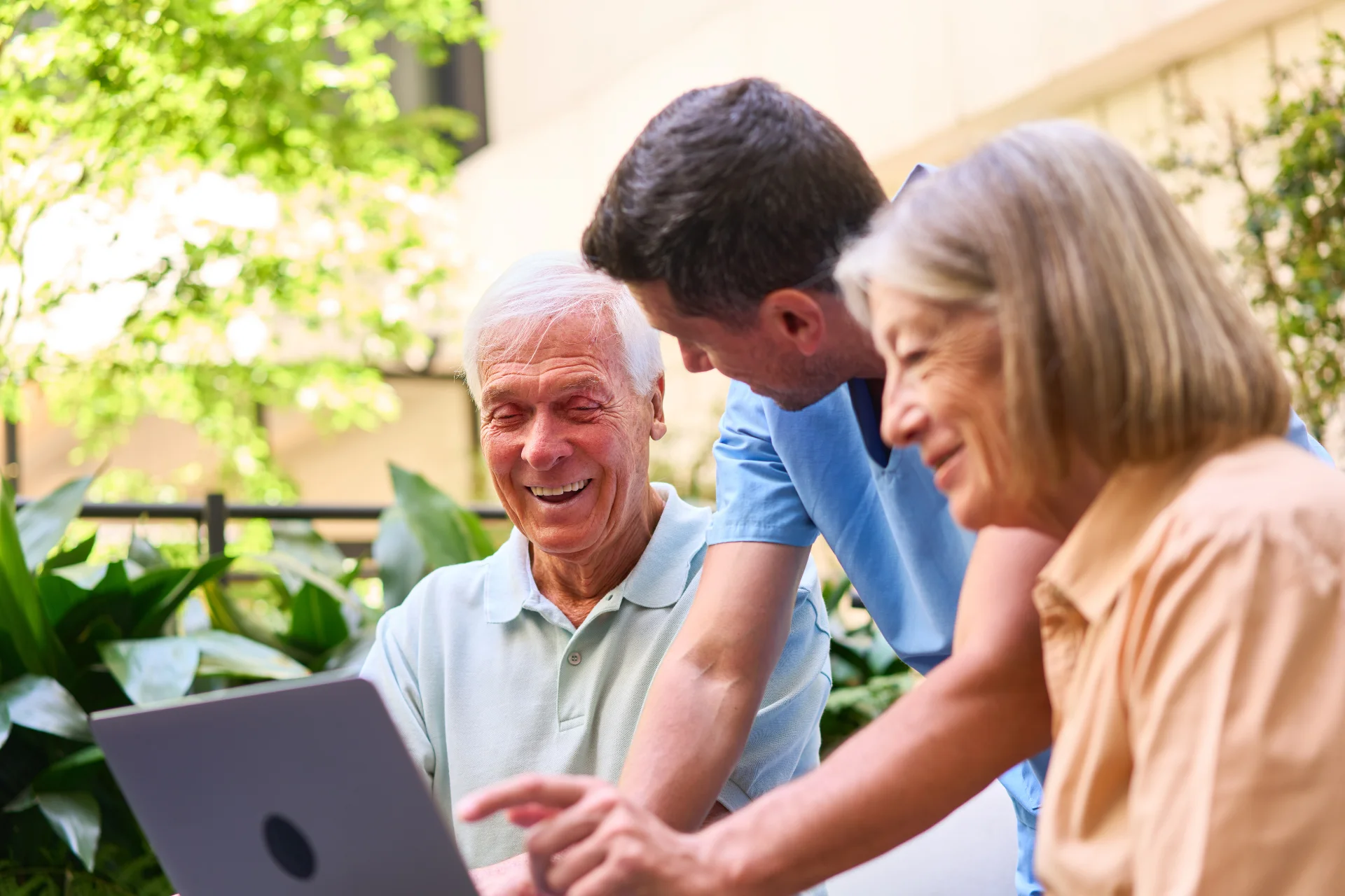 Senior receiving emotional health support in a calm environment.