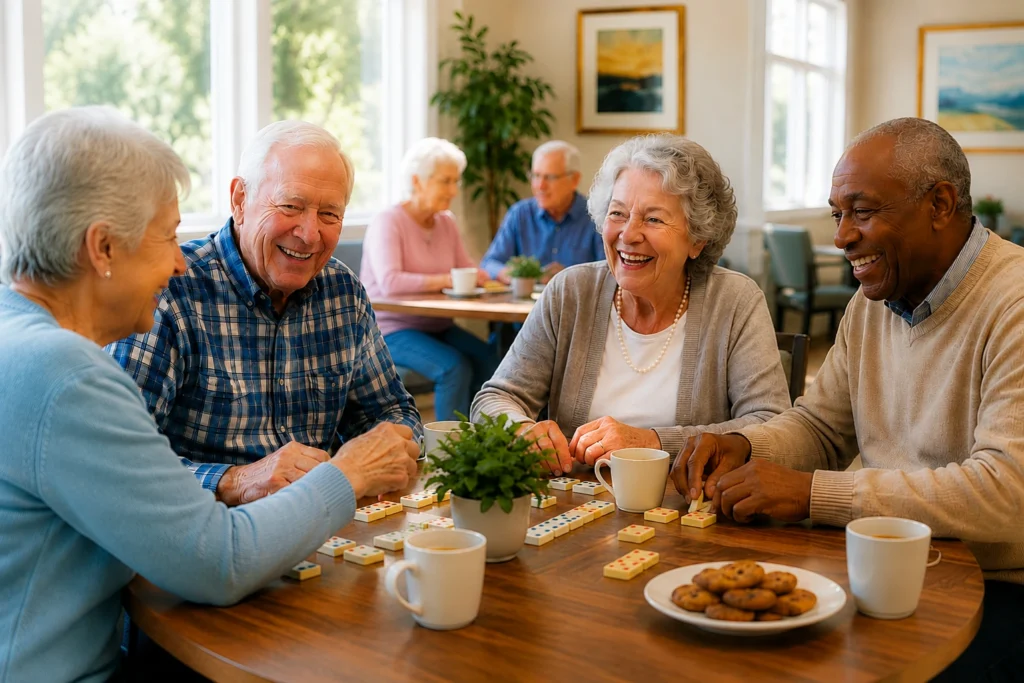 Seniors enjoying a group activity at an assisted living community in Lakeland, FL