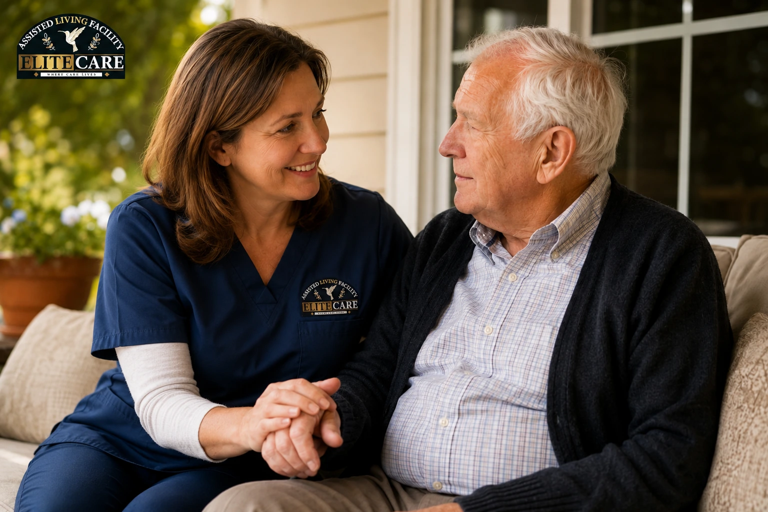 Adult daughter comforting her elderly father signs your elderly parent needs assisted living